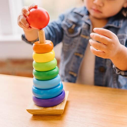 Melissa & Doug Rainbow Stacker Wooden Ring Educational Toy - Wooden Rainbow Stacking Rings Baby Toy, Stacker Toys For Infants And Toddlers - 35