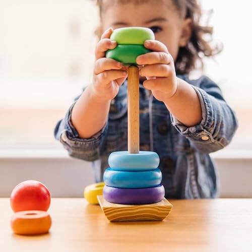 Melissa & Doug Rainbow Stacker Wooden Ring Educational Toy - Wooden Rainbow Stacking Rings Baby Toy, Stacker Toys For Infants And Toddlers - 36