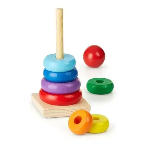 Melissa & Doug Rainbow Stacker Wooden Ring Educational Toy - Wooden Rainbow Stacking Rings Baby Toy, Stacker Toys For Infants And Toddlers - 3