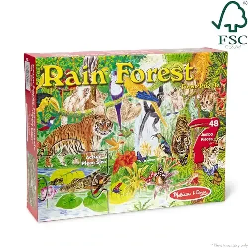 Melissa & Doug Rainforest Floor Puzzle, 48 pc Jumbo Jigsaw Puzzle, Toddler, maktabgacha yoshdagi bolalar va 3+ yoshdagi bolalar uchun ta'limiy ekransiz faoliyat (2 x 3 fut) - FSC sertifikatlangan - 4