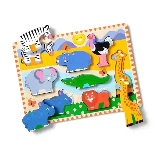 Melissa & Doug Safari Wooden Chunky Puzzle (8 pcs), Educational Screen Free Activity for Toddler, Preschoolers and Kids Ages 2+ - FSC Certified - MELISSA