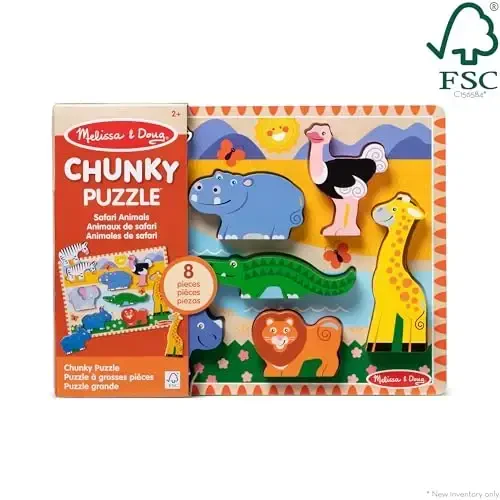 Melissa & Doug Safari Wooden Chunky Puzzle (8 pcs), Educational Screen Free Activity for Toddler, Preschoolers and Kids Ages 2+ - FSC Certified - 6