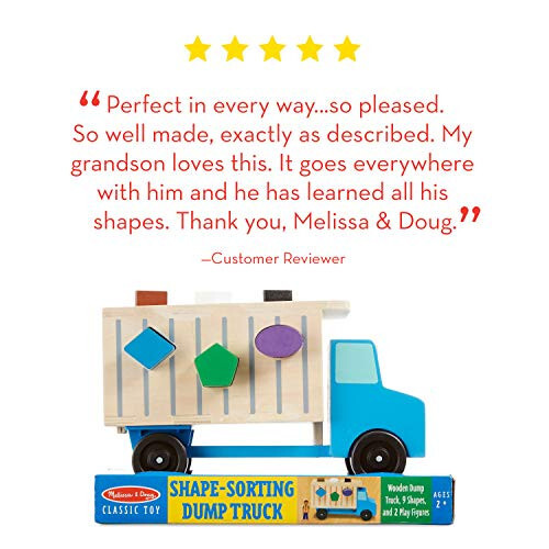 Melissa & Doug Shape-Sorting Wooden Dump Truck Toy with 9 Colorful Shapes and 2 Play Figures Wooden Vehicle Toys, Shape Sorter Toys for Toddlers Ages 2+ - 5