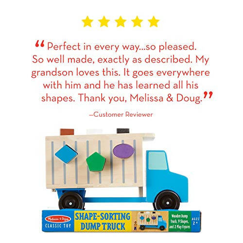 Melissa & Doug Shape-Sorting Wooden Dump Truck Toy with 9 Colorful Shapes and 2 Play Figures Wooden Vehicle Toys, Shape Sorter Toys for Toddlers Ages 2+ - 5