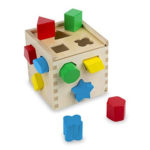 Melissa & Doug Shape Sorting Cube - Classic Wooden Toy With 12 Shapes - 37