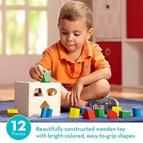 Melissa & Doug Shape Sorting Cube - Classic Wooden Toy With 12 Shapes - 38