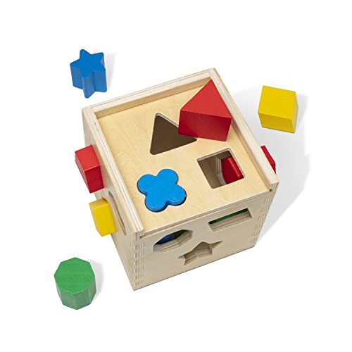 Melissa & Doug Shape Sorting Cube - Classic Wooden Toy With 12 Shapes - 28