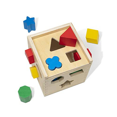 Melissa & Doug Shape Sorting Cube - Classic Wooden Toy With 12 Shapes - 16