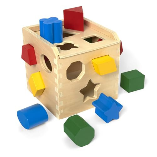 Melissa & Doug Shape Sorting Cube - Classic Wooden Toy With 12 Shapes - 1