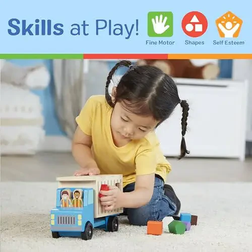 Melissa & Doug Shape-Sorting Wooden Dump Truck Toy With 9 Colorful Shapes and 2 Play Figures Wooden Vehicle Toys, Shape Sorter Toys For Toddlers Ages 2+ - 4