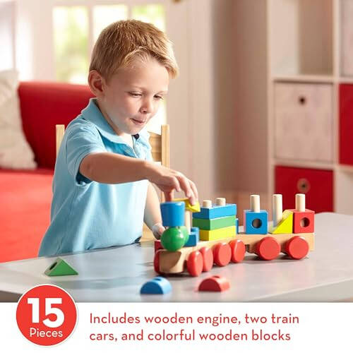 Melissa & Doug Stacking Train - Classic Wooden Toy (18 pcs) - Train Set, Wooden Sorting & Stacking Toys For Toddlers Ages 2+, Multi-colored - 32