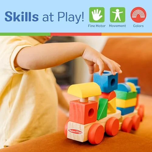 Melissa & Doug Stacking Train - Classic Wooden Toy (18 pcs) - Train Set, Wooden Sorting & Stacking Toys For Toddlers Ages 2+, Multi-colored - 4