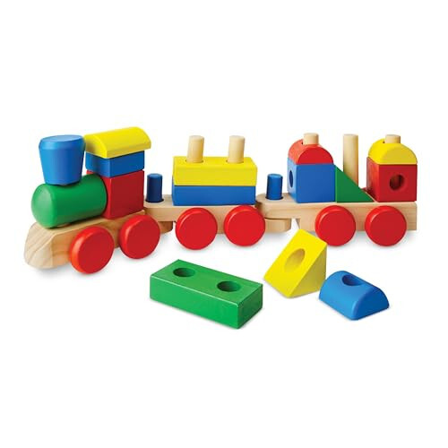 Melissa & Doug Стеклянный Поезд - Классическая Деревянная Игрушка (18 шт.) - Набор Поездов, Деревянные Сортировочные и Стеклянные Игрушки для Малышей от 2 лет, Многоцветные - 31