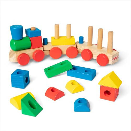 Melissa & Doug Стеклянный Поезд - Классическая Деревянная Игрушка (18 шт.) - Набор Поездов, Деревянные Сортировочные и Стеклянные Игрушки для Малышей от 2 лет, Многоцветные - 34