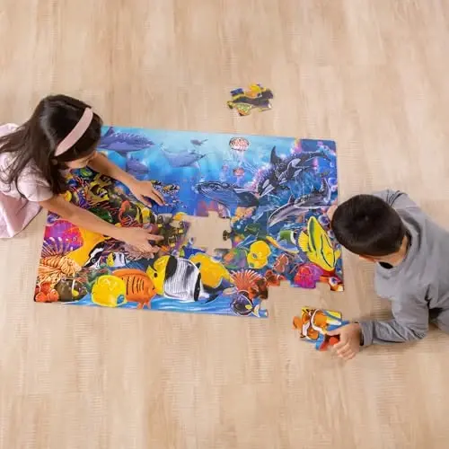 Melissa & Doug Suv osti okean polini bosma, 48 dona Jumbo Jigsaw Puzzle, 3+ yoshli bolalar, maktabgacha yoshdagi bolalar va bolalar uchun bepul o'quv ekrani (2 x 3 fut) - FSC sertifikatlangan - MELISSA (1)