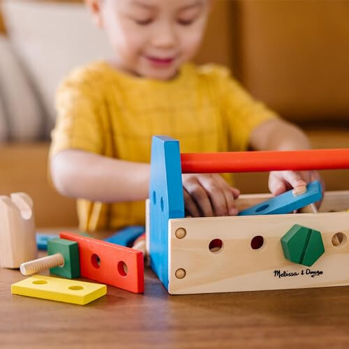 Melissa & Doug Take-Along Tool Kit Wooden Construction Toy (24 pcs), Multicolor, 10.0 x 5.55 x 4.75 - 32