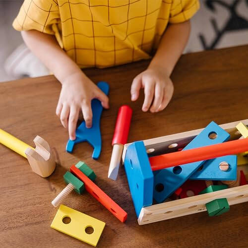 Melissa & Doug Take-Along Tool Kit Wooden Construction Toy (24 pcs), Multicolor, 10.0 x 5.55 x 4.75 - 35