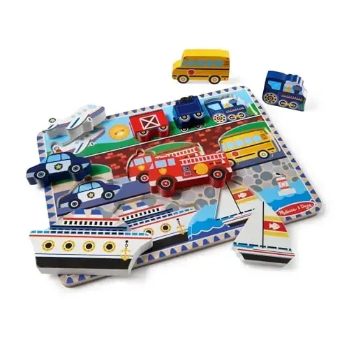 Melissa & Doug Transport vositalari yog'ochdan yasalgan jumboq (9 dona), 2+ yoshdagi bolalar, maktabgacha yoshdagi bolalar va bolalar uchun ta'limiy ekransiz mashg'ulot - FSC sertifikatlangan 
