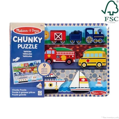 Melissa & Doug Transport vositalari yog'ochdan yasalgan jumboq (9 dona), 2+ yoshdagi bolalar, maktabgacha yoshdagi bolalar va bolalar uchun ta'limiy ekransiz mashg'ulot - FSC sertifikatlangan - 3