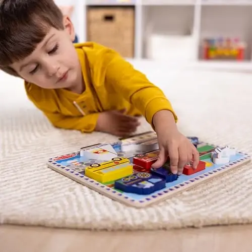 Melissa & Doug Transport vositalari yog'ochdan yasalgan jumboq (9 dona), 2+ yoshdagi bolalar, maktabgacha yoshdagi bolalar va bolalar uchun ta'limiy ekransiz mashg'ulot - FSC sertifikatlangan 