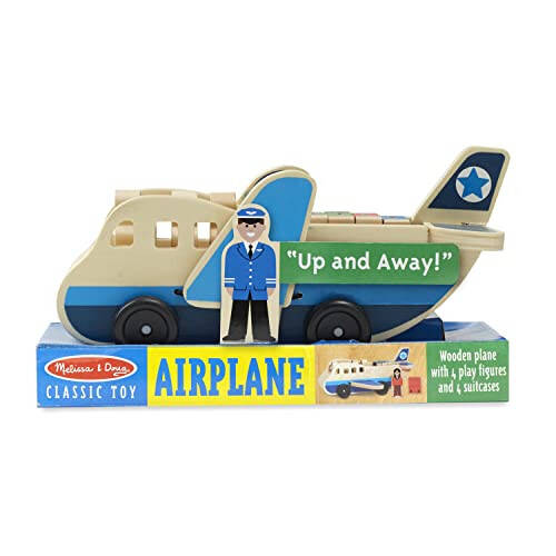 Melissa & Doug Wooden Airplane Play Set With 4 Play Figures and 4 Suitcases - Toy Airplane For Toddlers, Classic Wooden Toys For Kids - 48