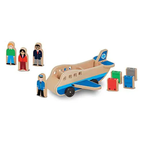 Melissa & Doug Wooden Airplane Play Set With 4 Play Figures and 4 Suitcases - Toy Airplane For Toddlers, Classic Wooden Toys For Kids - 4