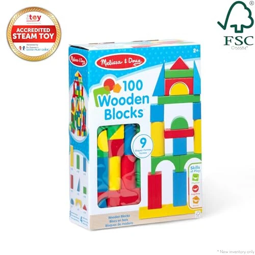 Melissa & Doug Wooden Building Blocks Set - 100 Blocks in 4 Colors and 9 Shapes - FSC Certified - 4