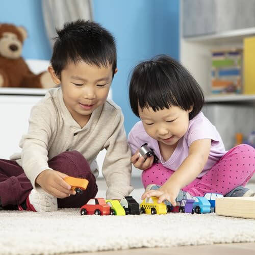 Melissa & Doug Wooden Cars Vehicle Set in Wooden Tray - Toys For Toddlers And Kids Ages 3+ - 32