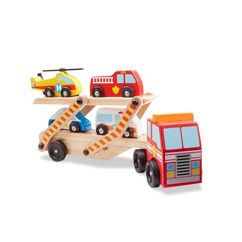 Melissa & Doug Wooden Emergency Vehicle Carrier Truck With 1 Truck and 4 Rescue Vehicles - 31