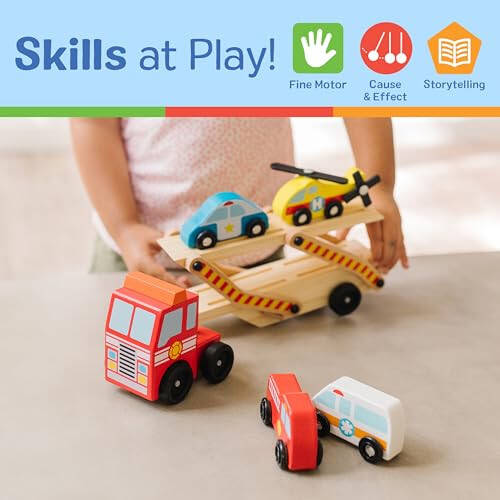 Melissa & Doug Wooden Emergency Vehicle Carrier Truck With 1 Truck and 4 Rescue Vehicles - 35