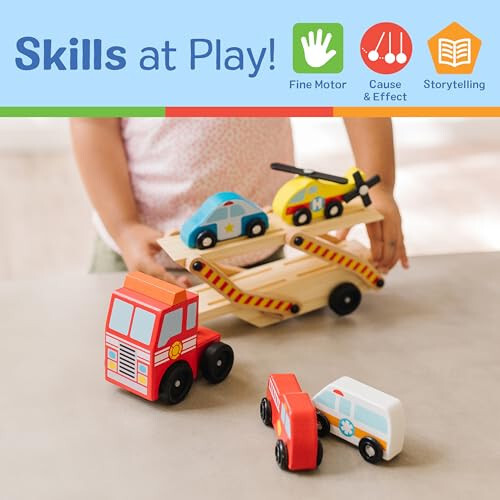 Melissa & Doug Wooden Emergency Vehicle Carrier Truck With 1 Truck and 4 Rescue Vehicles - 11