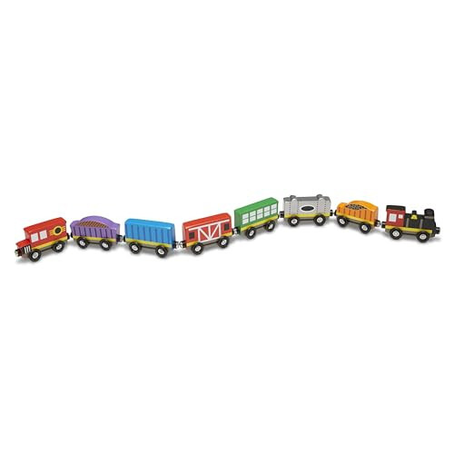 Melissa & Doug Wooden Magnetic Train Cars - 8 Piece Educational and Skill-Building Wooden Toy for Boys and Girls - 43