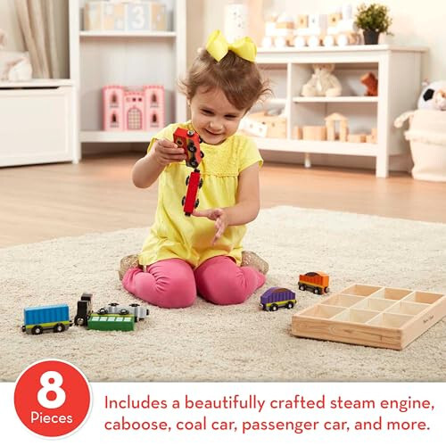 Melissa & Doug Wooden Magnetic Train Cars - 8 Piece Educational and Skill-Building Wooden Toy for Boys and Girls - 44