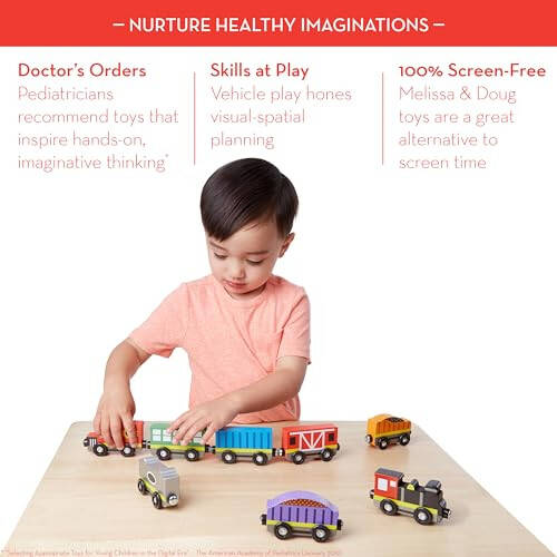 Melissa & Doug Wooden Magnetic Train Cars - 8 Piece Educational and Skill-Building Wooden Toy for Boys and Girls - 45