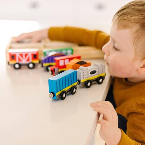 Melissa & Doug Wooden Magnetic Train Cars - 8 Piece Educational and Skill-Building Wooden Toy for Boys and Girls - 48