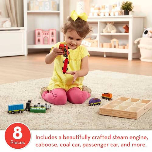 Melissa & Doug Wooden Magnetic Train Cars - 8 Piece Educational and Skill-Building Wooden Toy for Boys and Girls - 38