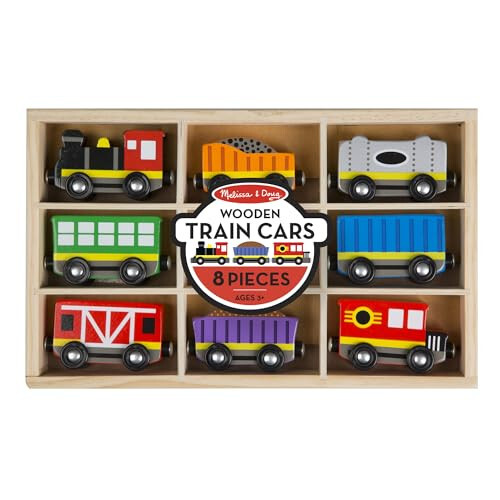 Melissa & Doug Wooden Magnetic Train Cars - 8 Piece Educational and Skill-Building Wooden Toy for Boys and Girls - 9