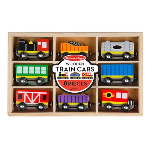 Melissa & Doug Wooden Magnetic Train Cars - 8 Piece Educational and Skill-Building Wooden Toy for Boys and Girls - 3