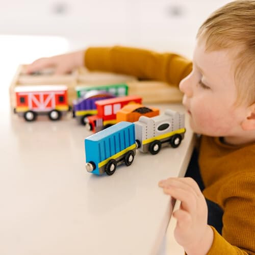 Melissa & Doug Wooden Magnetic Train Cars - 8 Piece Educational and Skill-Building Wooden Toy for Boys and Girls - 6