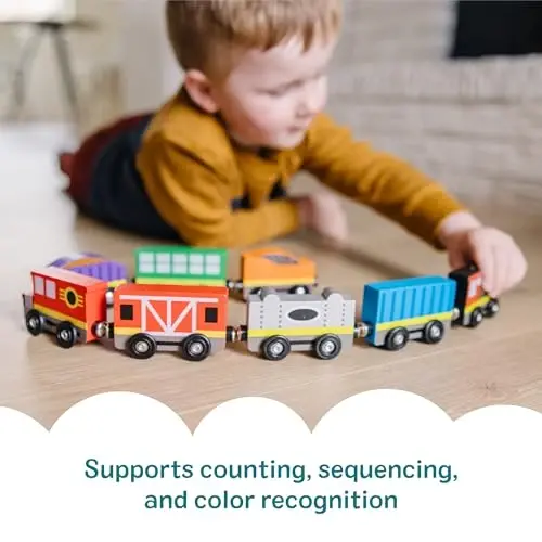 Melissa & Doug Wooden Magnetic Train Cars - 8 Piece Educational and Skill-Building Wooden Toy for Boys and Girls - 4
