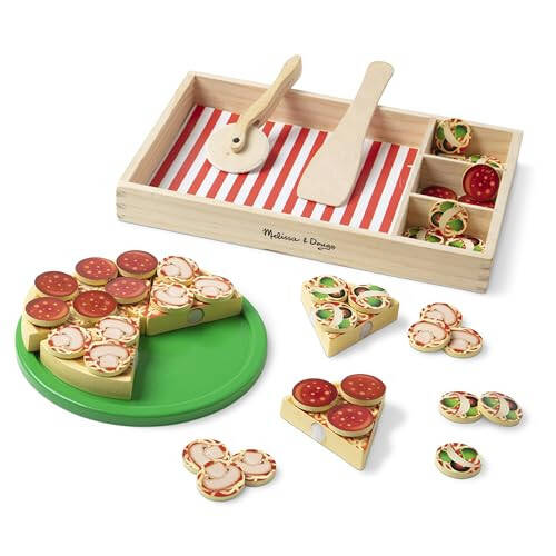 Melissa & Doug Wooden Pizza Party Play Food Set With 36 Toppings - 31