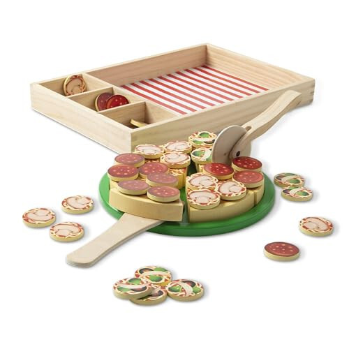 Melissa & Doug Wooden Pizza Party Play Food Set With 36 Toppings - 34