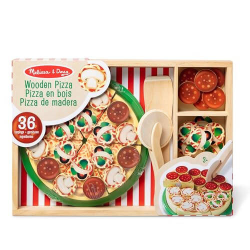 Melissa & Doug Yog'och Pizza Partisi O'yinchoq Oziq-ovqat To'plami 36 Ta'm bilan - 36