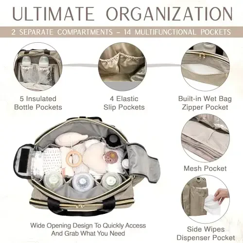 Mellories 4 in 1 Convertible Diaper Bag Tote for Baby Boys and Girls - Converts into Diaper Backpack, Baby Tote Bag, Stroller Bag and Crossbody Diaper Bag - Beige Baby Travel Bag - Gift for Mom - 4