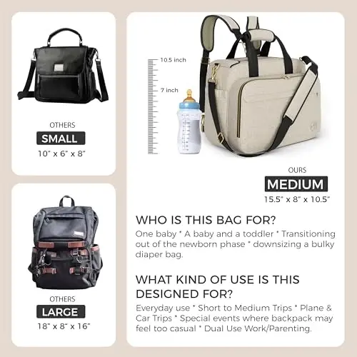 Mellories 4 in 1 Convertible Diaper Bag Tote for Baby Boys and Girls - Converts into Diaper Backpack, Baby Tote Bag, Stroller Bag and Crossbody Diaper Bag - Beige Baby Travel Bag - Gift for Mom - 6