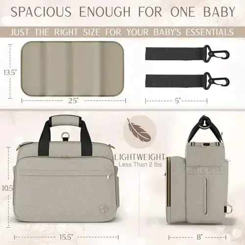 Mellories 4 in 1 Convertible Diaper Bag for Baby Boys and Girls - Converts into Backpack, Tote, Stroller and Crossbody Bag - Beige Baby Travel Bag - Gift for Mom - Mellories