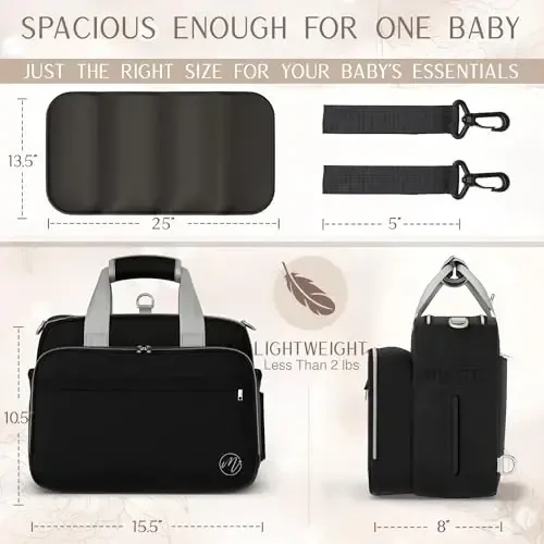 Mellories 4 in 1 Convertible Diaper Bag Tote For Baby Boys and Girls - Converts Into Diaper Backpack, Baby Tote, Stroller Bag and Crossbody Diaper Bag - Black Baby Travel Bag - Gift for Mom - 5