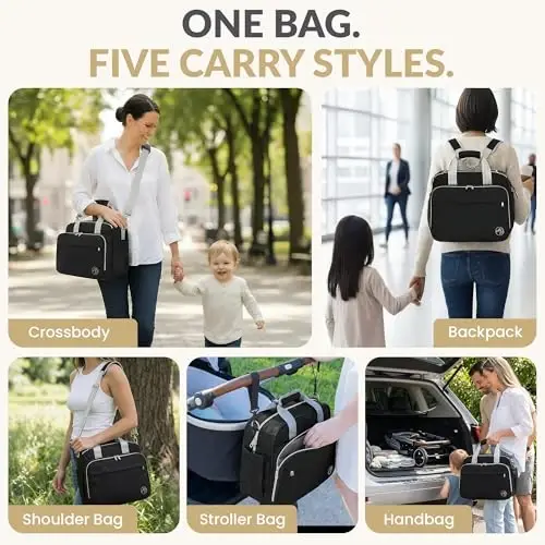 Mellories 4 in 1 Convertible Diaper Bag Tote For Baby Boys and Girls - Converts Into Diaper Backpack, Baby Tote, Stroller Bag and Crossbody Diaper Bag - Black Baby Travel Bag - Gift for Mom - 2