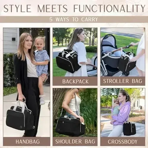 Mellories 4 in 1 Convertible Diaper Bag Tote For Baby Boys and Girls - Converts Into Diaper Backpack, Baby Tote, Stroller Bag and Crossbody Diaper Bag - Black Baby Travel Bag - Gift for Mom - MELLORIES (1)