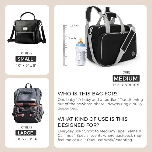 Mellories 4 in 1 Convertible Diaper Bag Tote For Baby Boys and Girls - Converts Into Diaper Backpack, Baby Tote, Stroller Bag and Crossbody Diaper Bag - Black Baby Travel Bag - Gift for Mom - 3